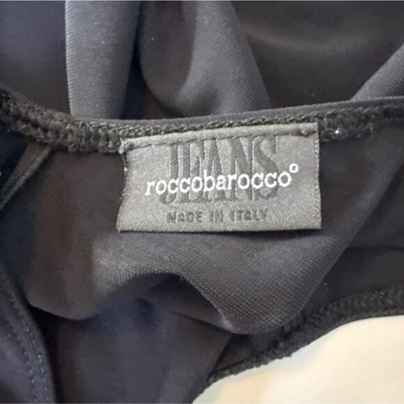 Roccobarocco Black Sleeveless Draped Top With Rhinestone Accent - Picture 5 of 5